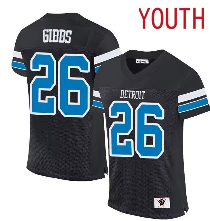 Youth Detroit Lions 26 Gibbs black 2024 Nike Limited NFL throwback Jersey